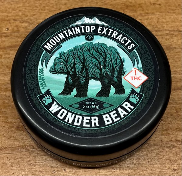 A tub of Wonder Bear salve by MountainTop Extracts from the TOKE It Up topicals shelf
