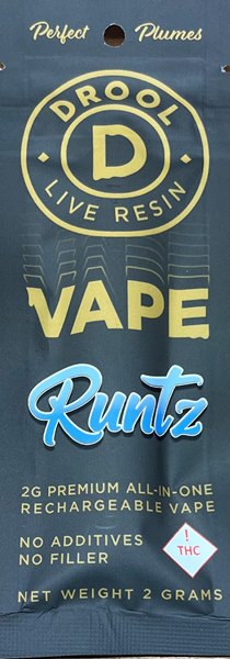 A Drool live resin all-in-one vape in its pouch, from the TOKE It Up menu